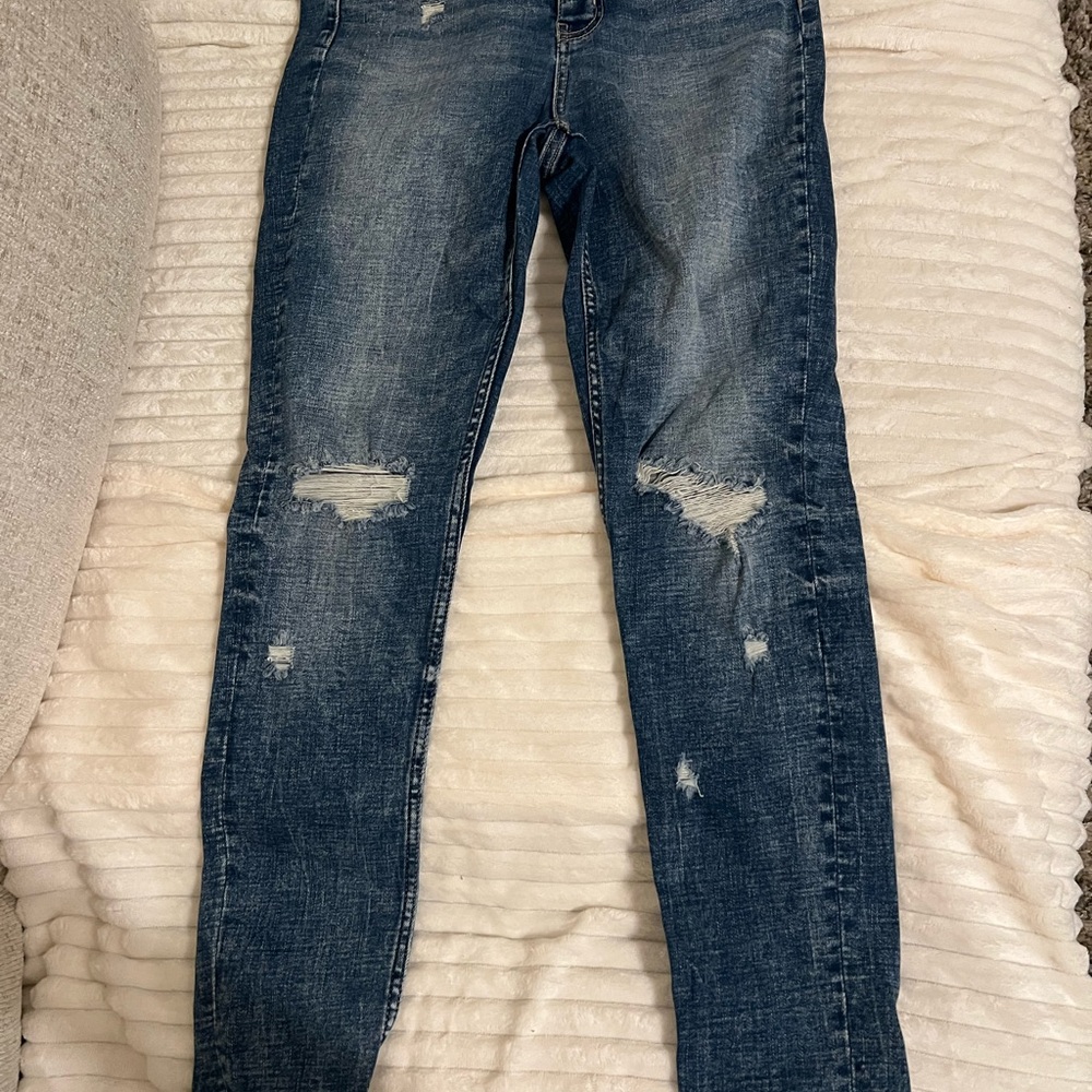 Flying Monkey Distressed Skinny Jeans in Dark Blue